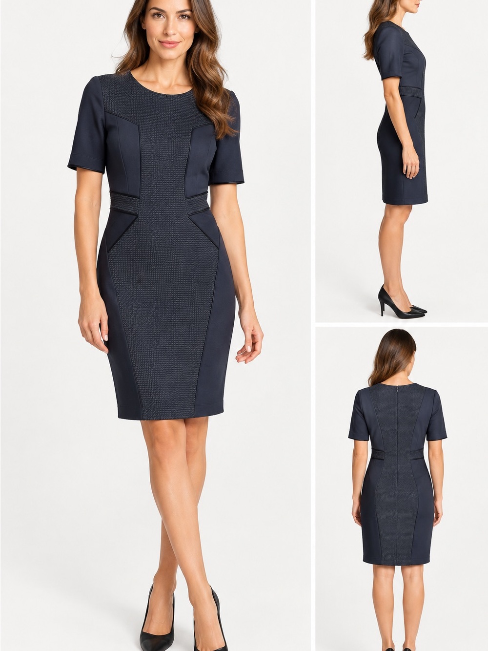 Club Monaco Navy Textured Sheath Dress